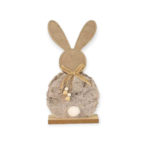 Picture of FELT EASTER BUNNY WITH FUR AND BOW 26CM BROWN